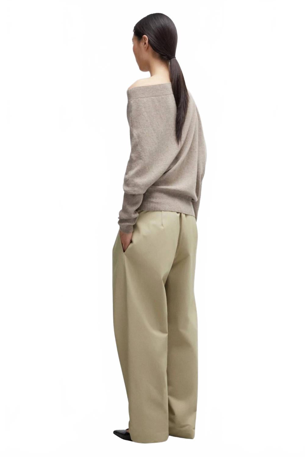 Merino Wool Off Shoulder Sweater In Taupe