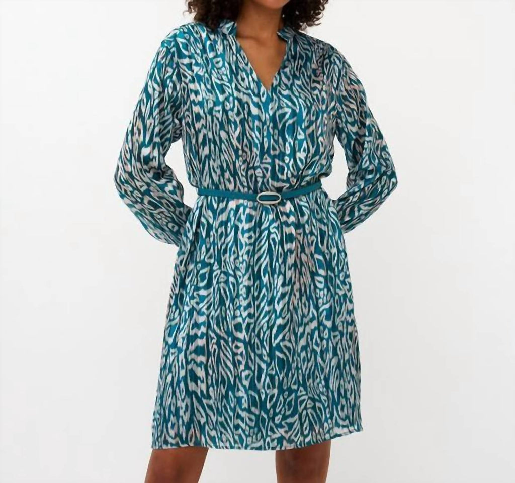 Long Sleeve Printed Dress In Teal