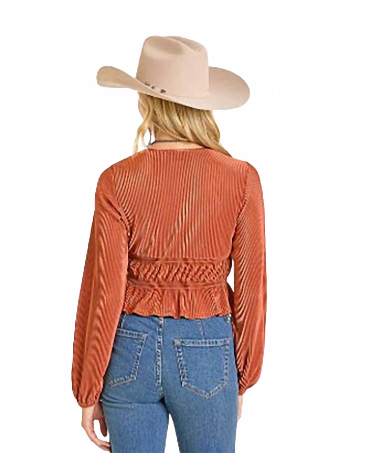 Women's Cowgirl Plisse Blouse In Scarlet