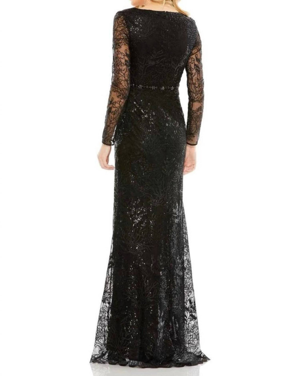 Sequin Lace Mermaid Gown In Black