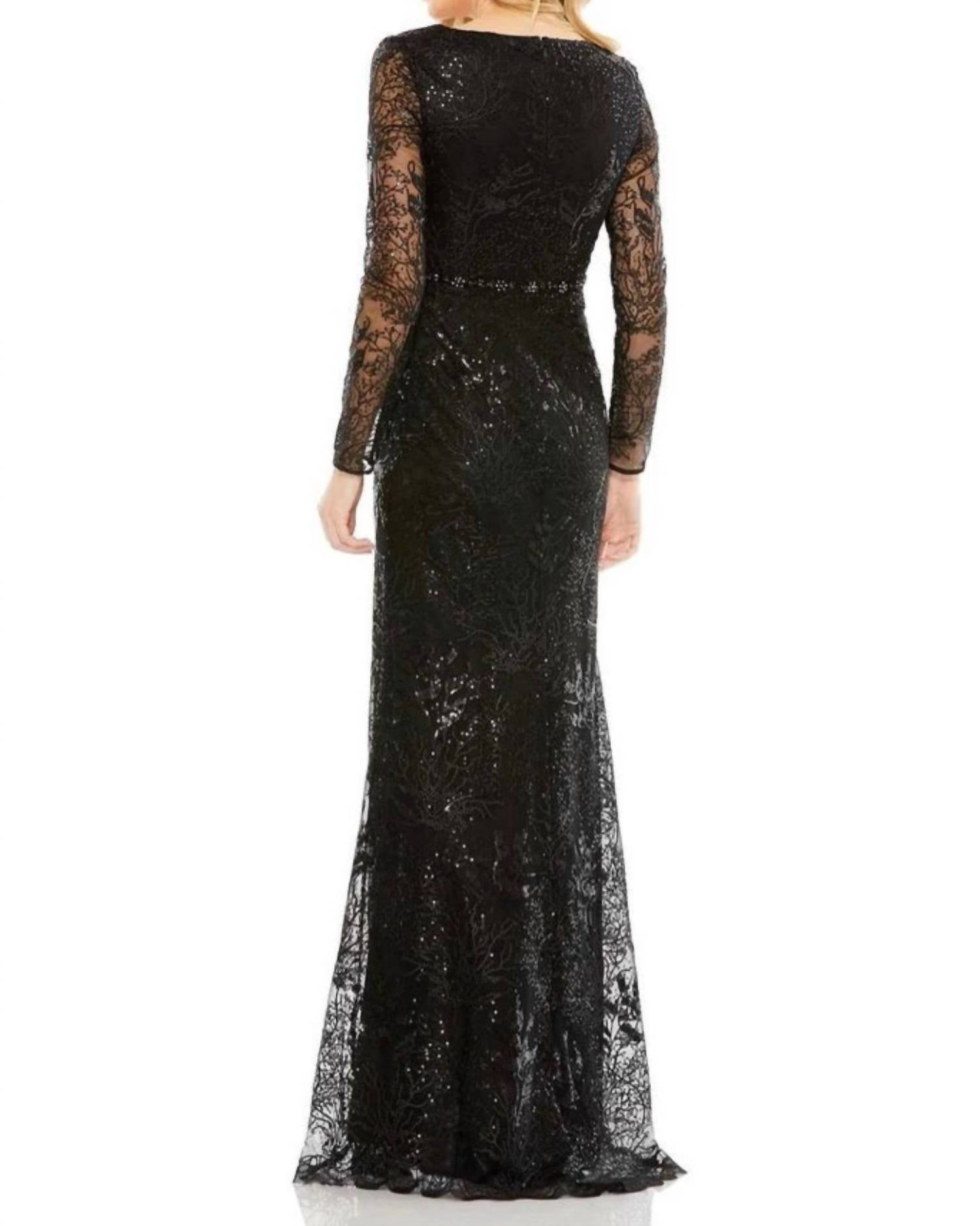 Sequin Lace Mermaid Gown In Black