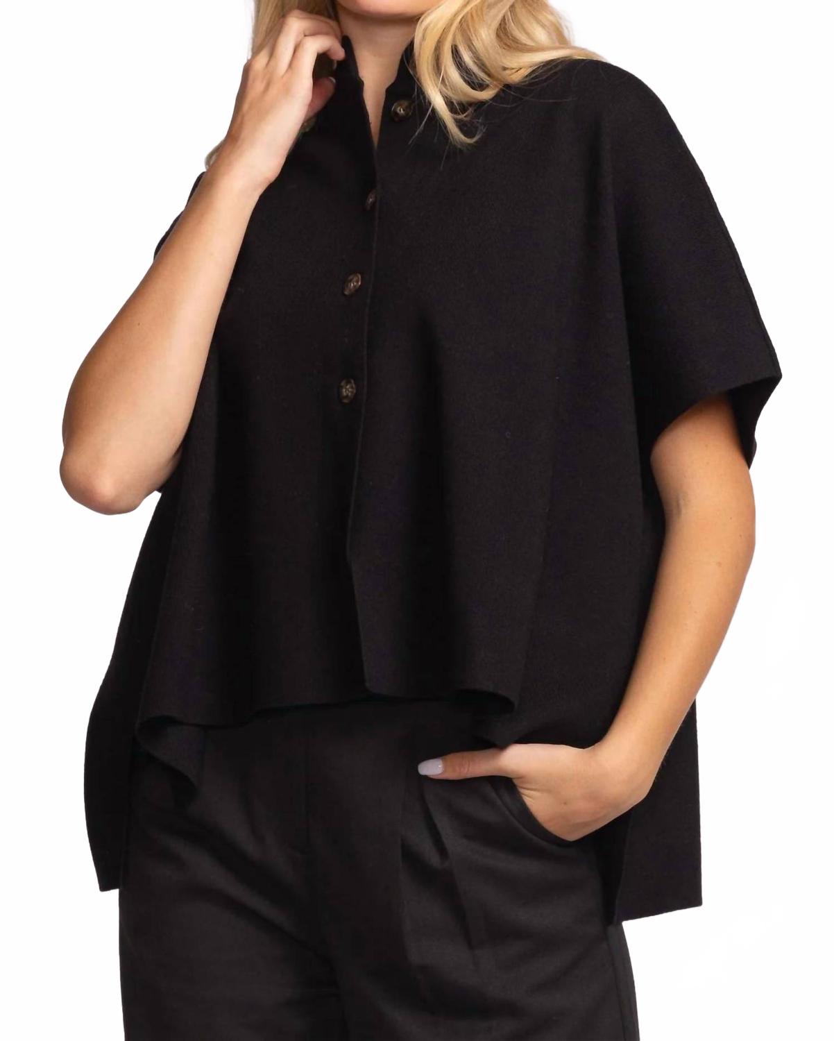 Melrose Mock Neck Button-Up Sweater In Black