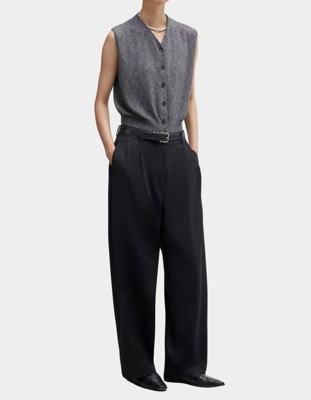 Flecked Cotton Waistcoat In Grey