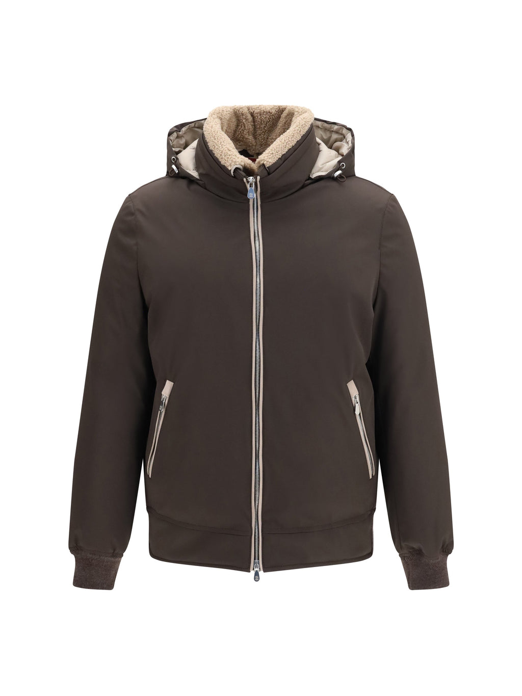 Brunello Cucinelli Men Nylon Down Jacket With Removable Hood