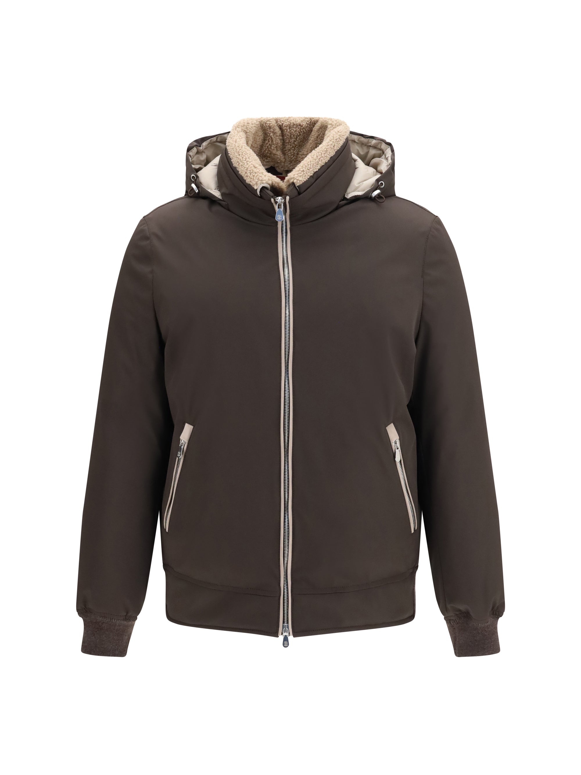 Brunello Cucinelli Men Nylon Down Jacket With Removable Hood