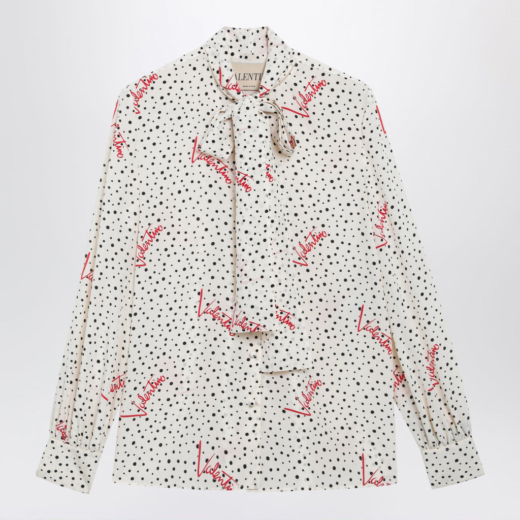Valentino Vanilla Silk Shirt With Logo Print Women