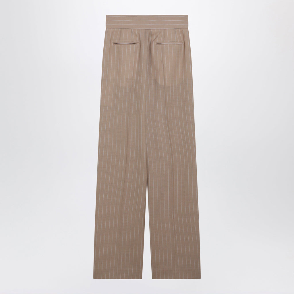 Valentino Mud-Colored Pinstripe Wool Trousers Women