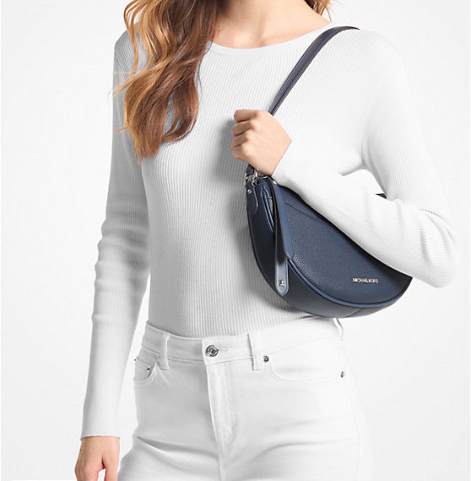 NWT Michael Kors Dover Medium  Leather Crossbody Bag In Navy