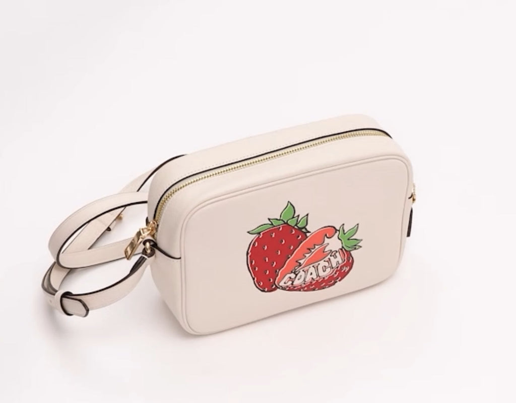 NWT Coach Leather Jamie Camera Medium Crossbody bag With Strawberry Graphic