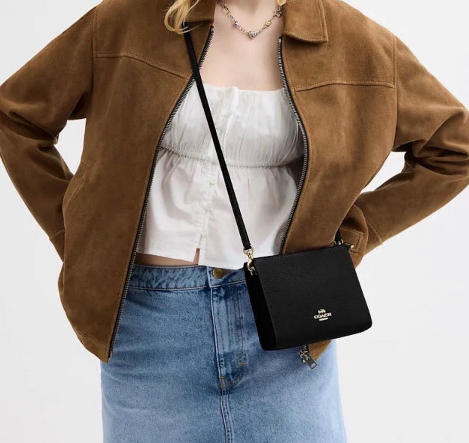 NWT Coach Slim Crossbody Leather Bag In Gold/ Black