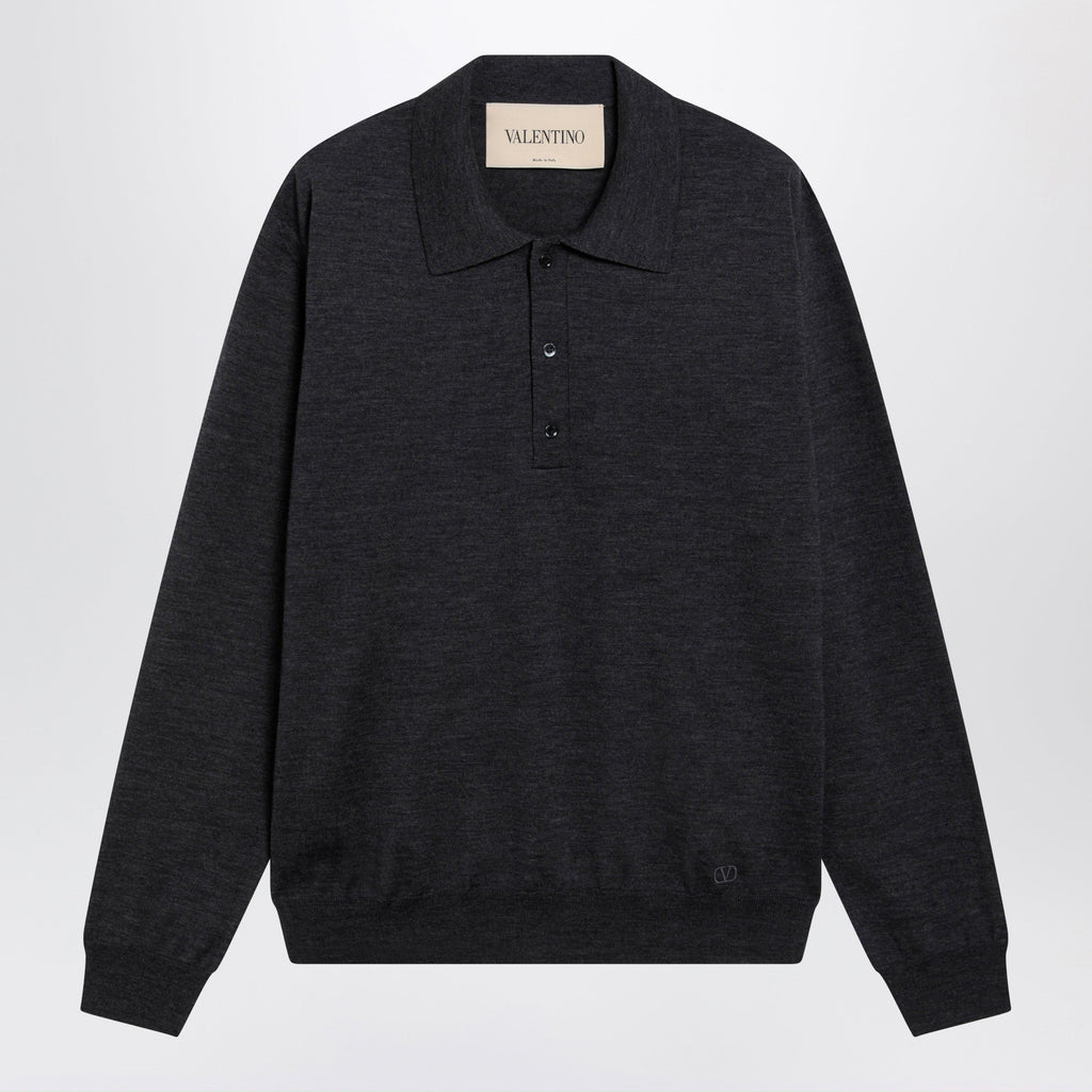 Valentino Wool Polo Shirt With Vlogo Embroidery In Anthracite Men
