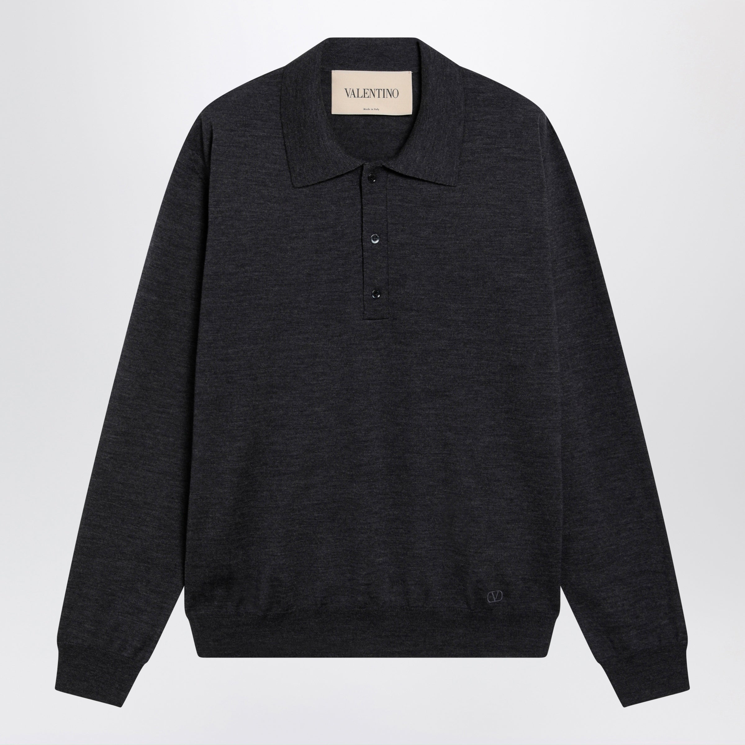 Valentino Wool Polo Shirt With Vlogo Embroidery In Anthracite Men