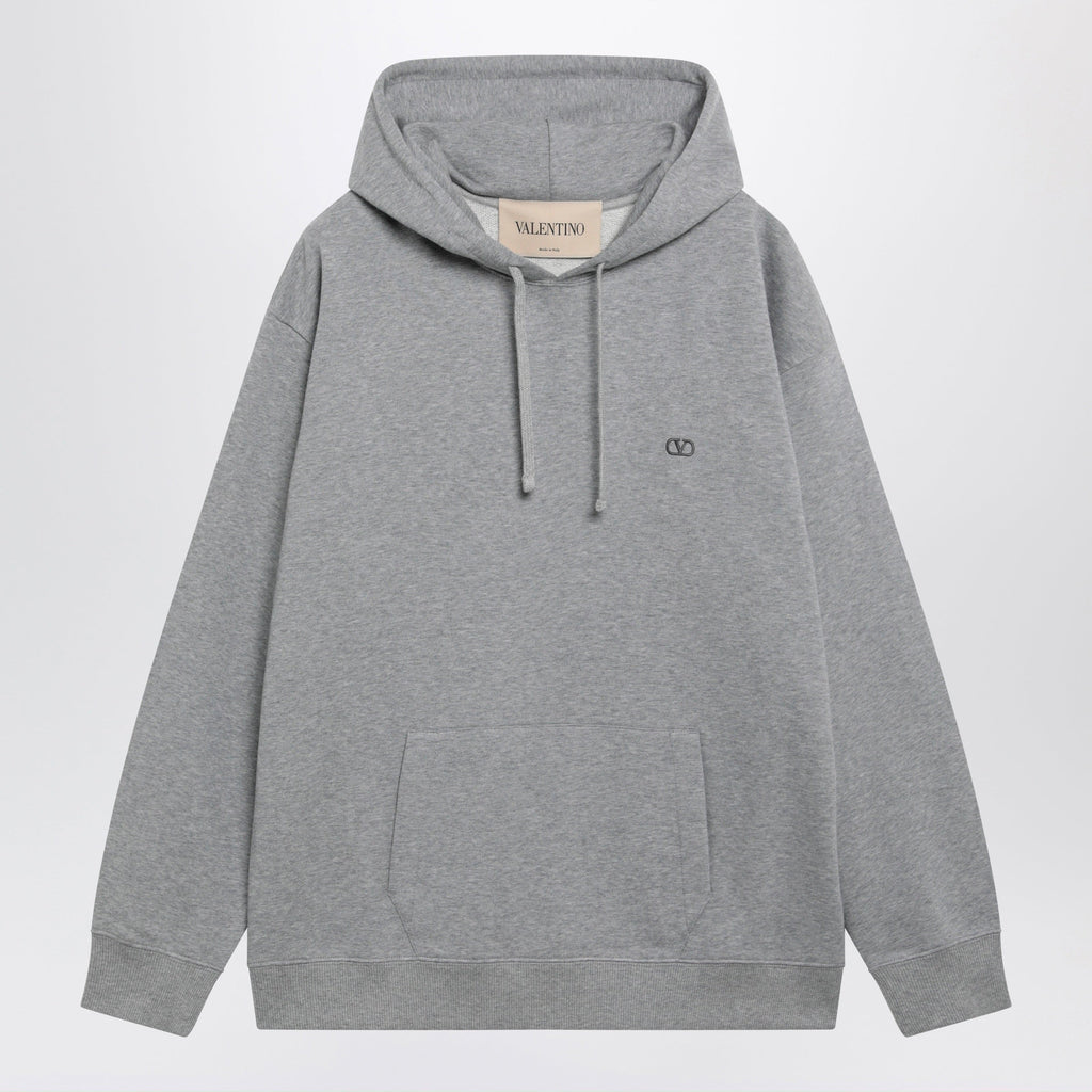 Valentino Melange Gray Hoodie With Vlogo Embroidery Men