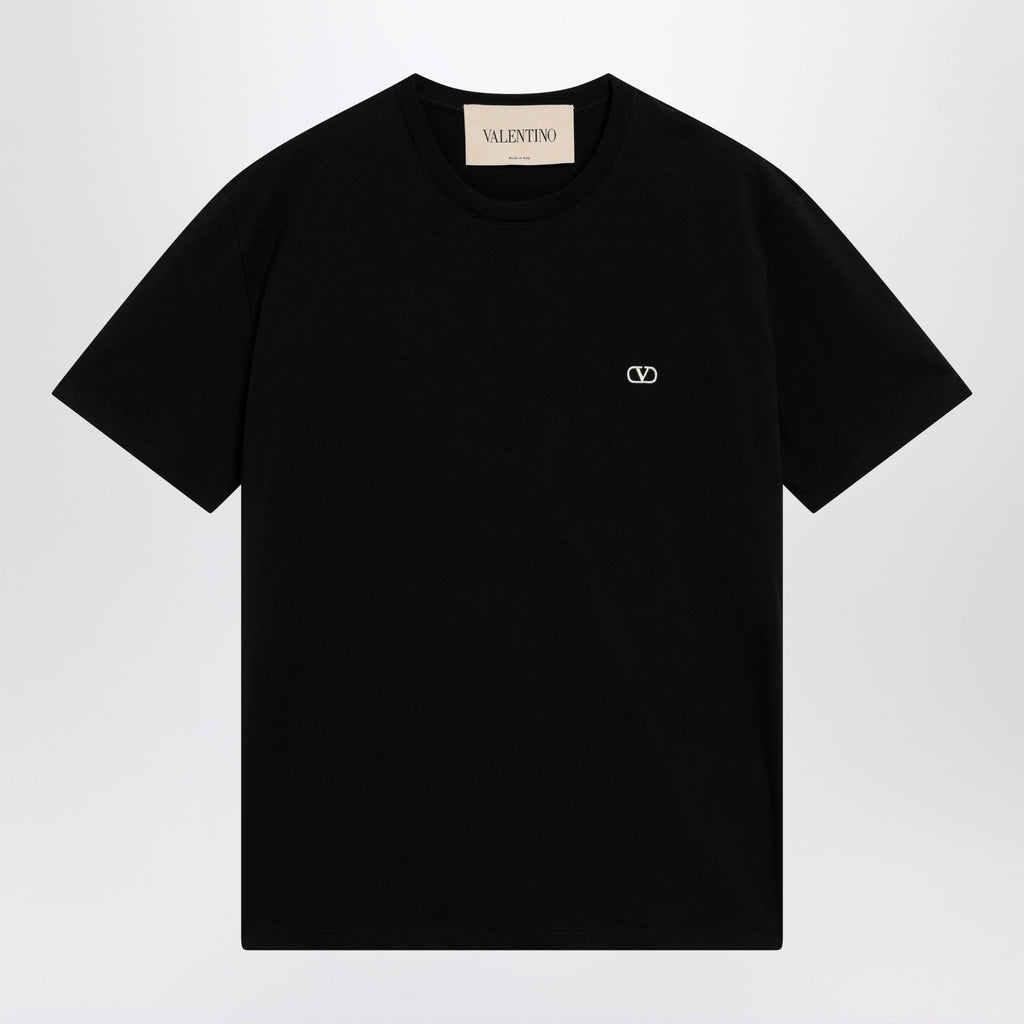 Valentino Black Cotton T-Shirt With Vlogo Embroidery Men