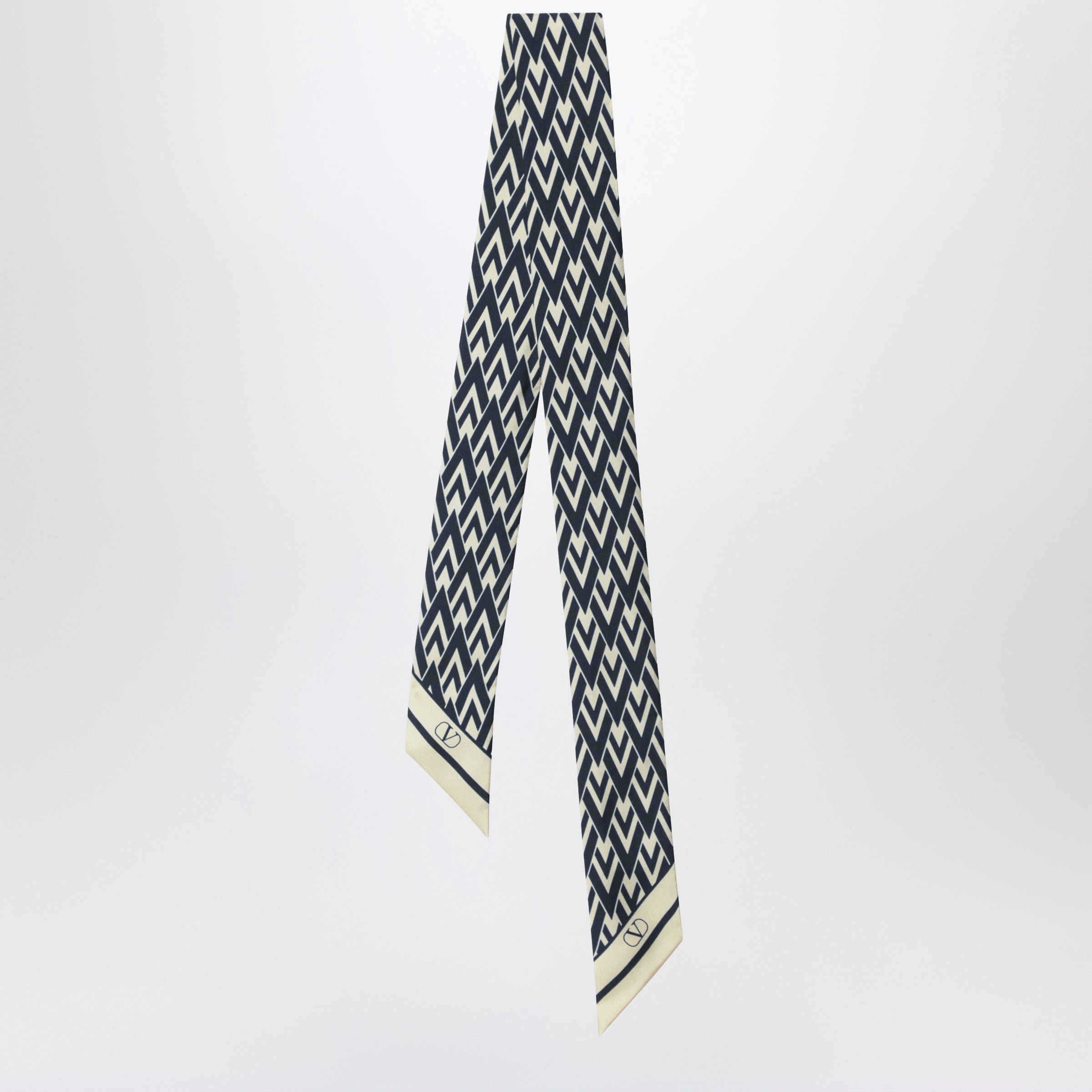Valentino Garavani Tout La V Bandeau Scarf In Ivory / Blue Silk Women