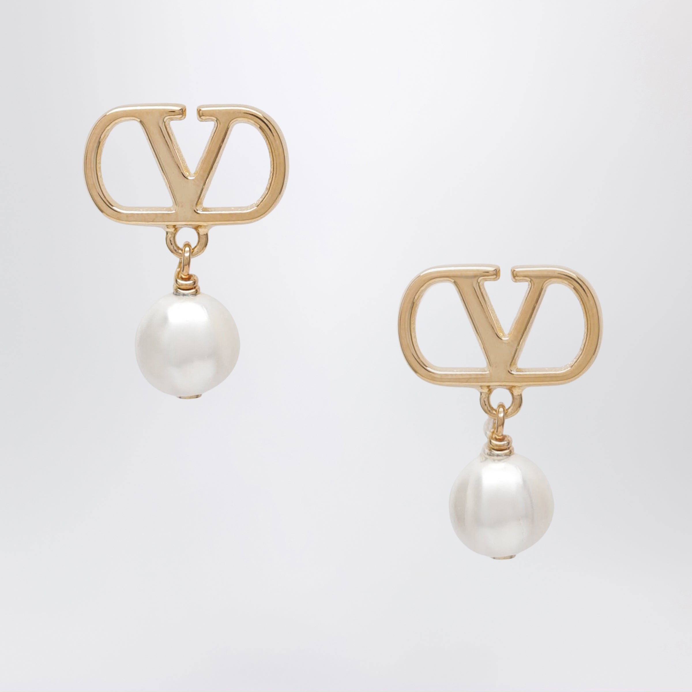 Valentino Garavani Vlogo Pearl Drop Earrings In Gold-Tone Brass Women