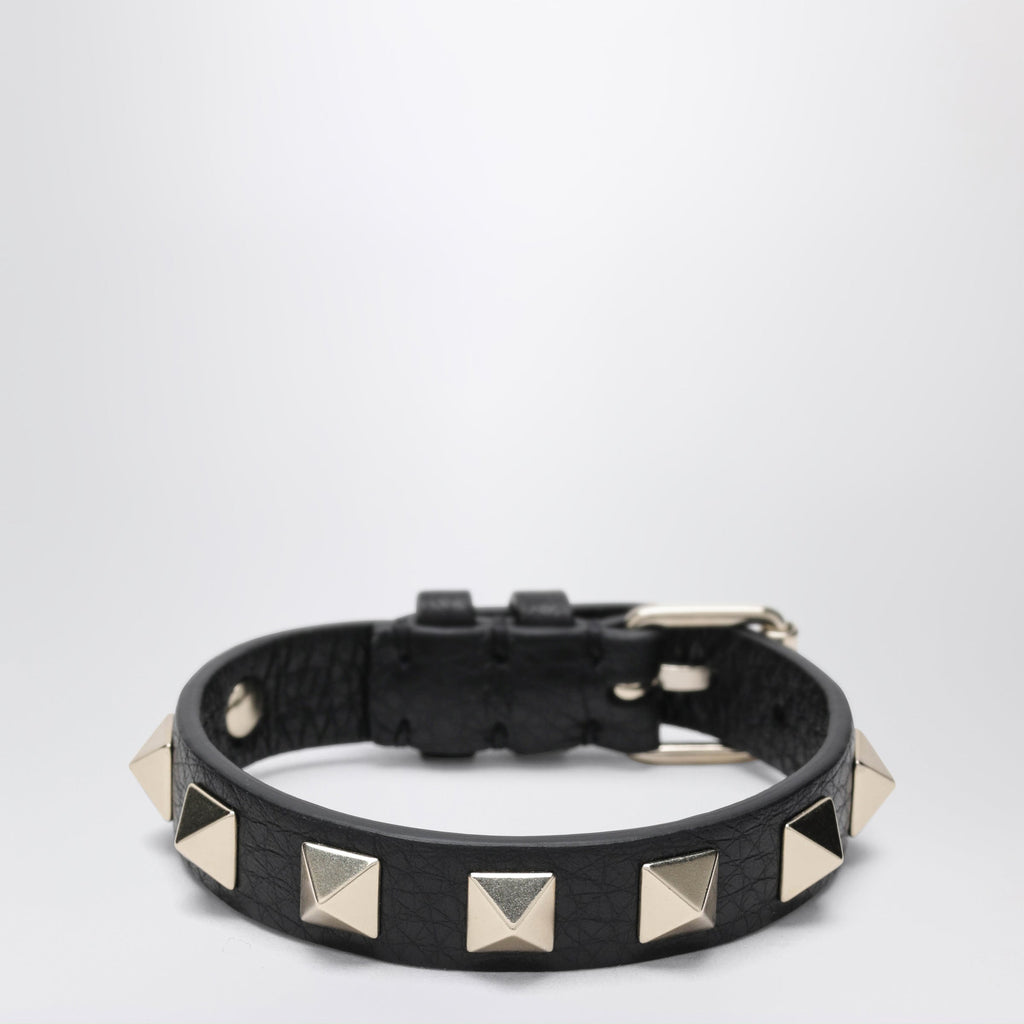 Valentino Garavani Black Leather Rockstud Bracelet With Gold-Tone Studs Women
