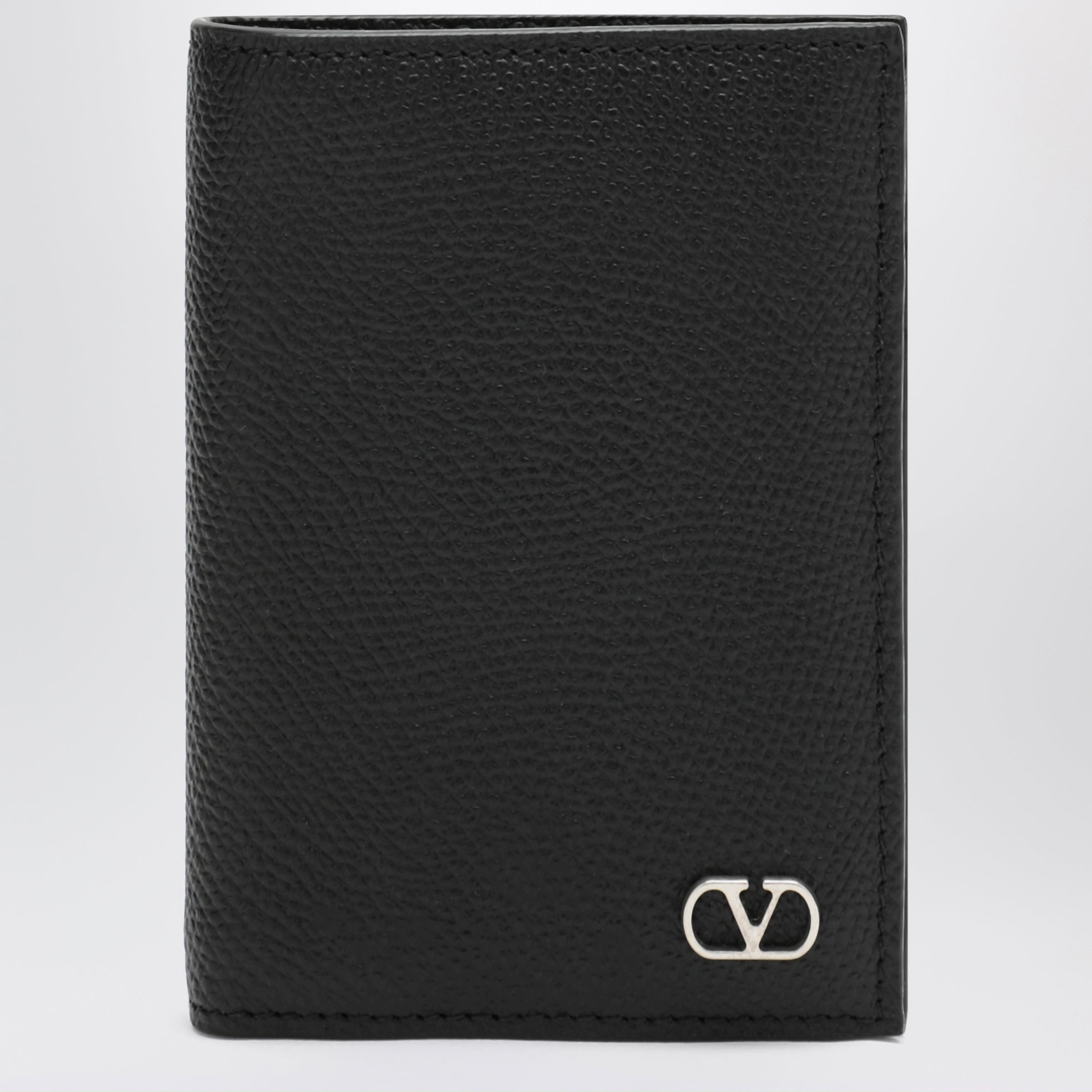 Valentino Garavani Black Vlogo Grained Leather Card Holder Men