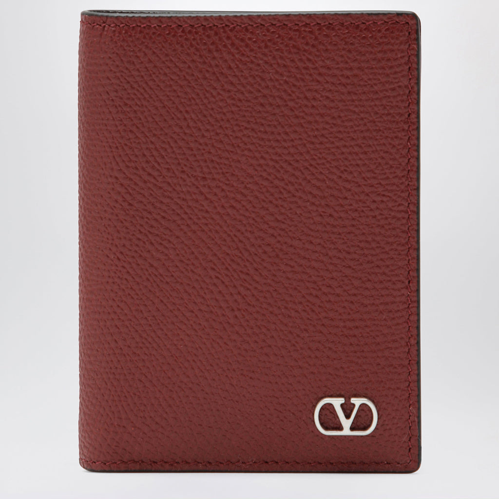 Valentino Garavani Dark Red Vlogo Card Holder In Grained Leather Men