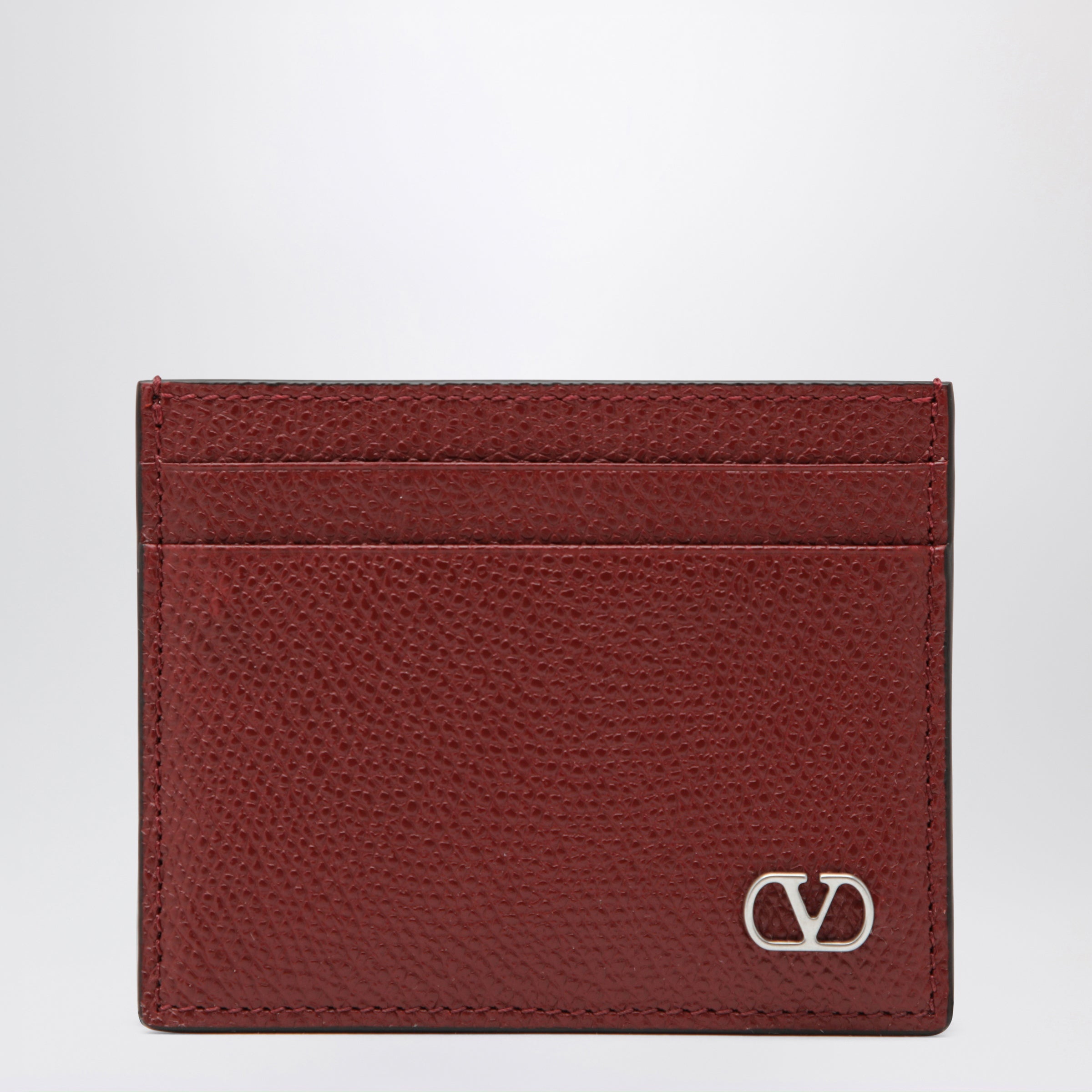Valentino Garavani Vlogo Signature Card Holder In Grained Calfskin, Russet Red Men