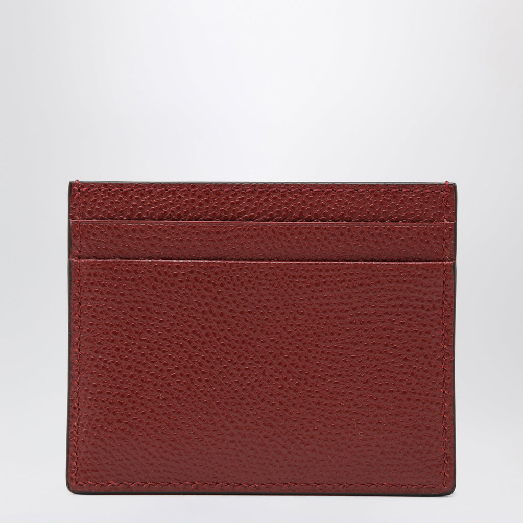 Valentino Garavani Vlogo Signature Card Holder In Grained Calfskin, Russet Red Men