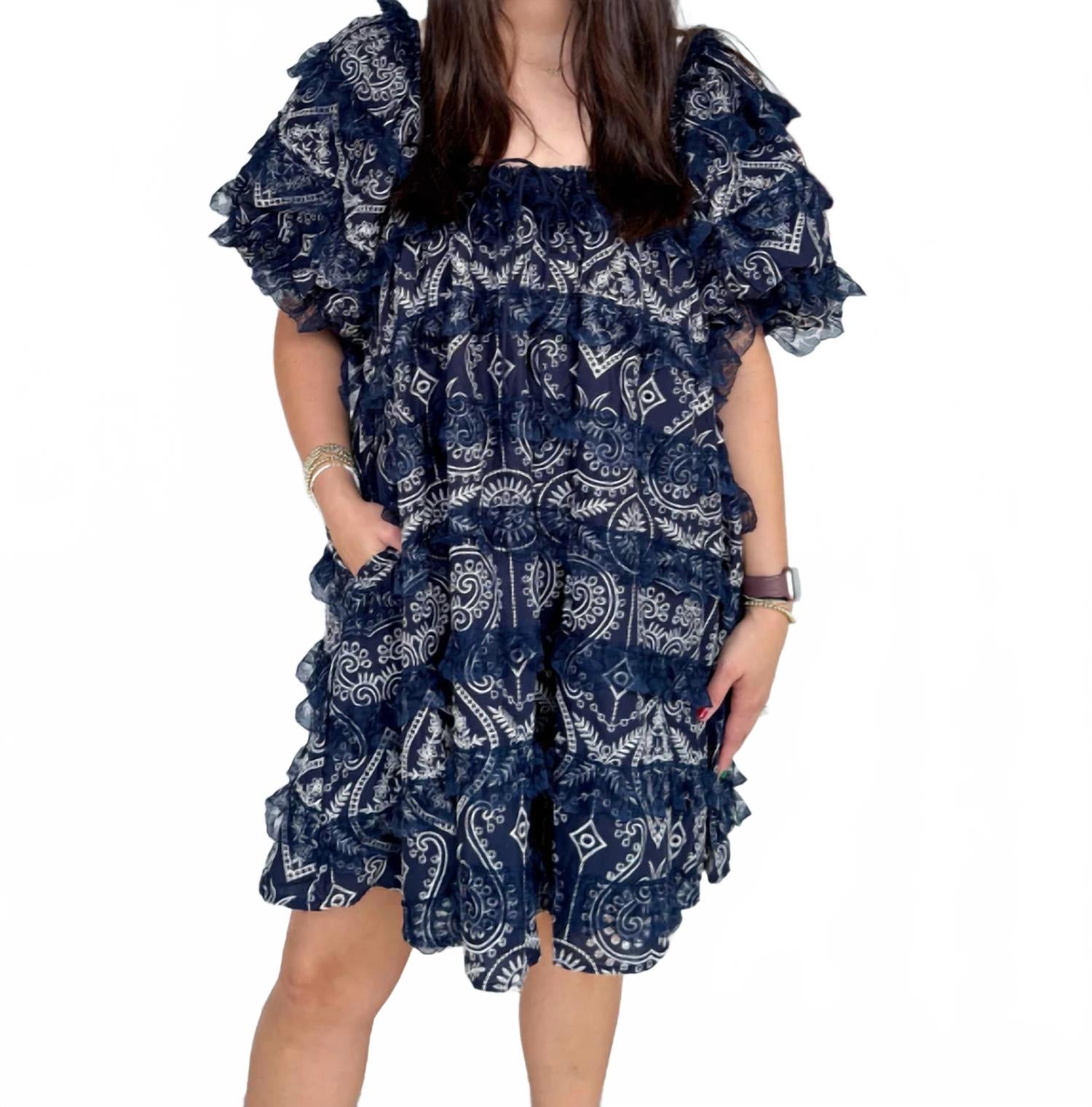 Marnie Lace-Trimmed Boho Dress In Blue