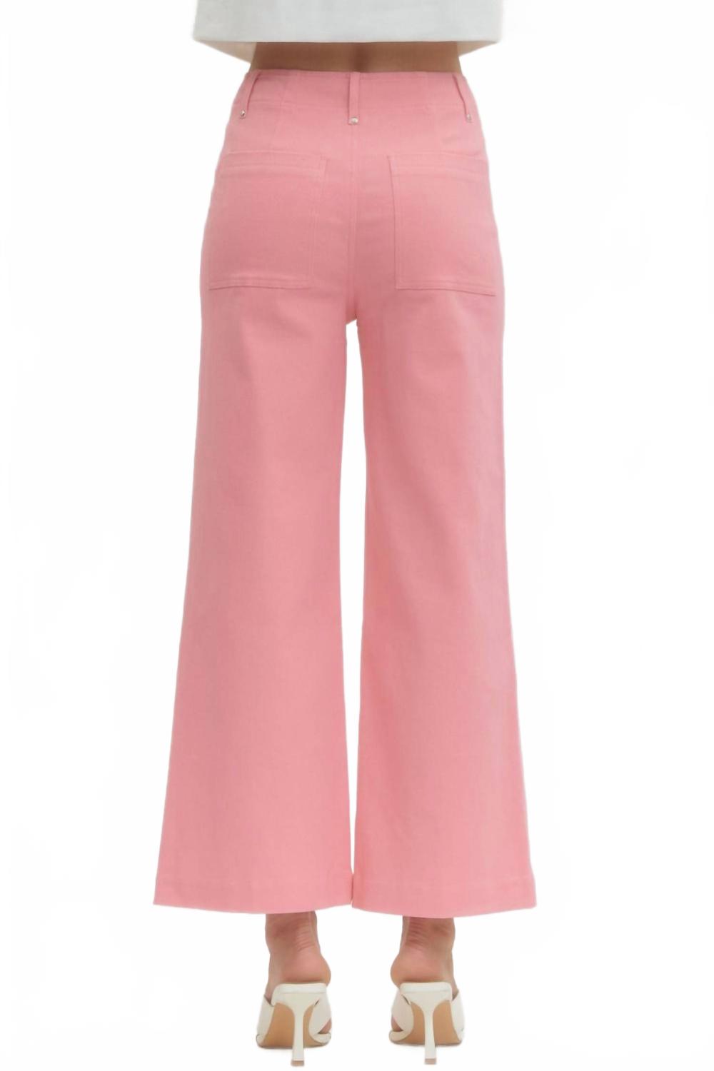 Solid High Rise Wide Leg Pants In Pink