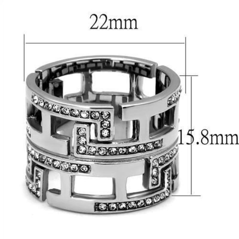 High polished (no plating) Stainless Steel Ring with Top Grade Crystal in Clear