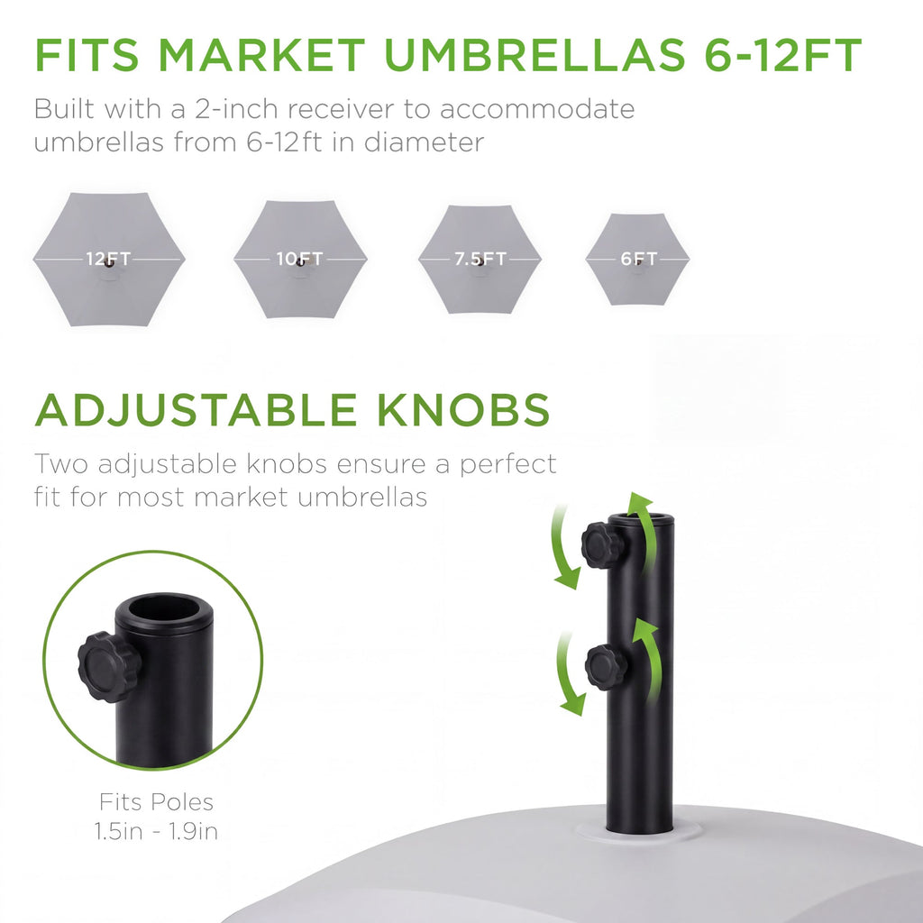 Best Choice Products Fillable Mobile Umbrella Base Heavy Duty Market Stand w/ Wheels, Locks, 123lb Capacity- Gray