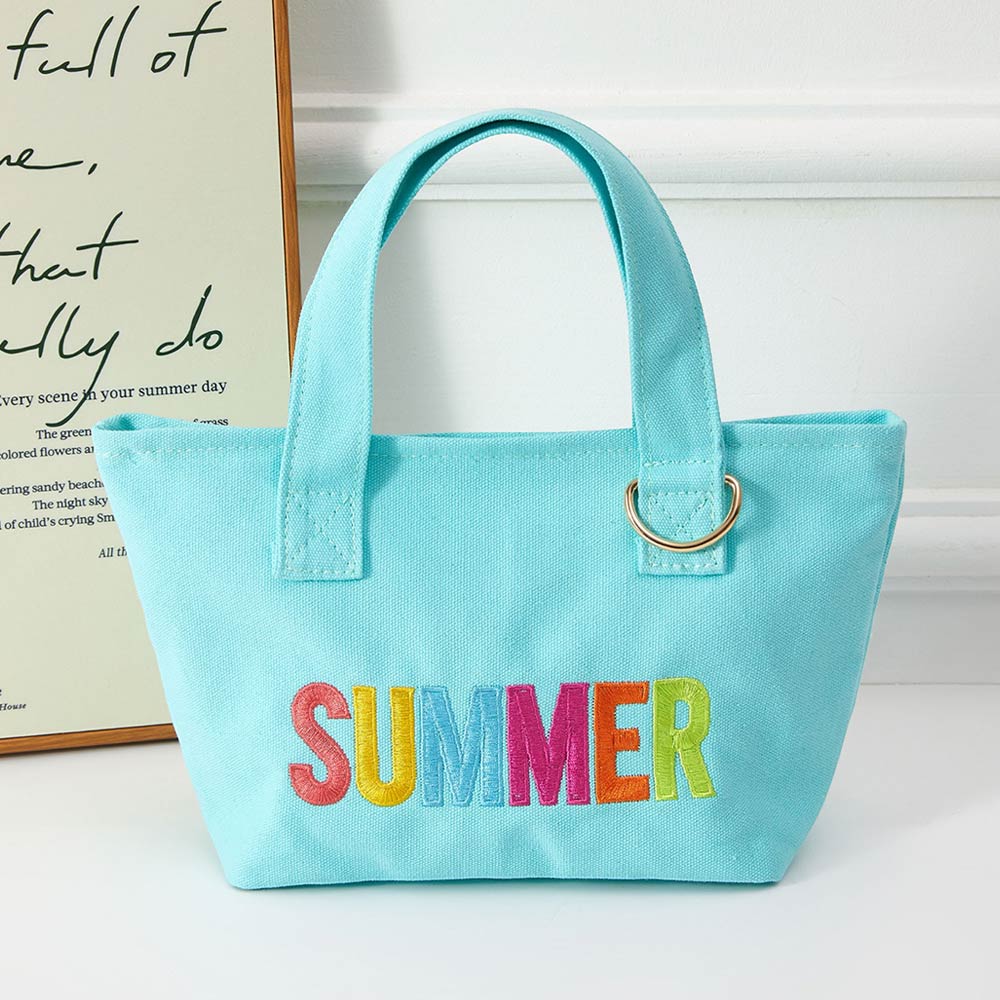 SUMMER Letter Embroidered Small Canvas Tote Bag
