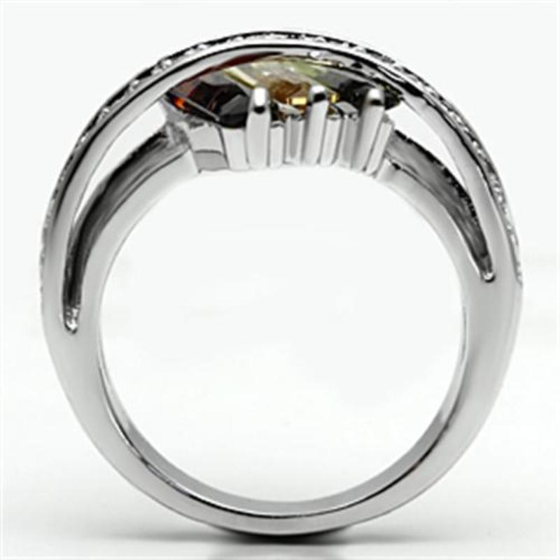 Rhodium Brass Ring with AAA Grade CZ in Multi Color