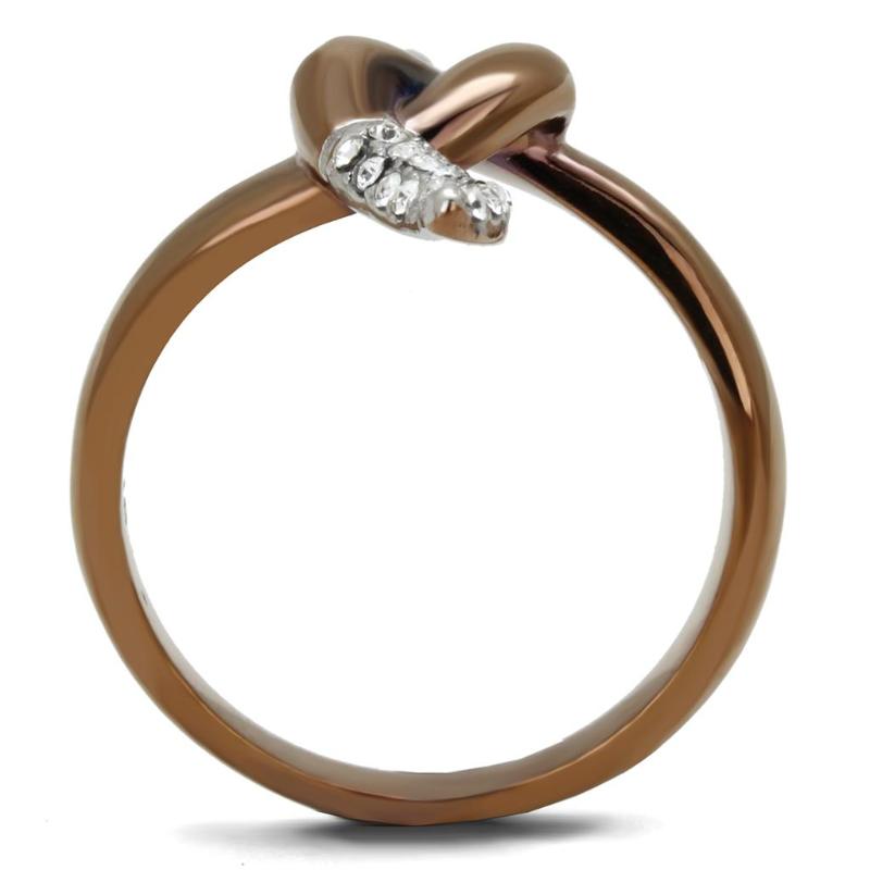 Two Tone IP Light Brown (IP Light coffee) Stainless Steel Ring with Top Grade Crystal in Clear