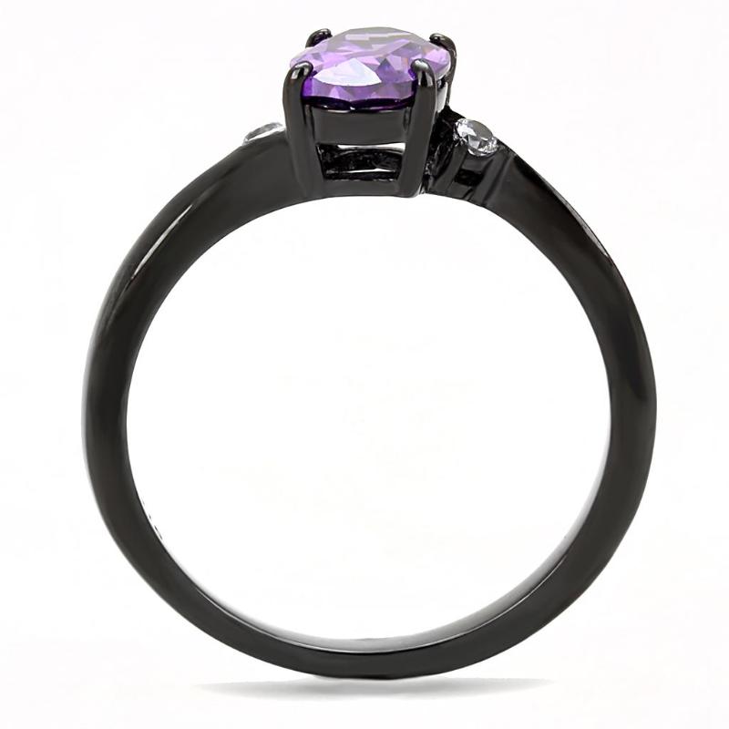 IP Black(Ion Plating) Stainless Steel Ring with AAA Grade CZ in Amethyst