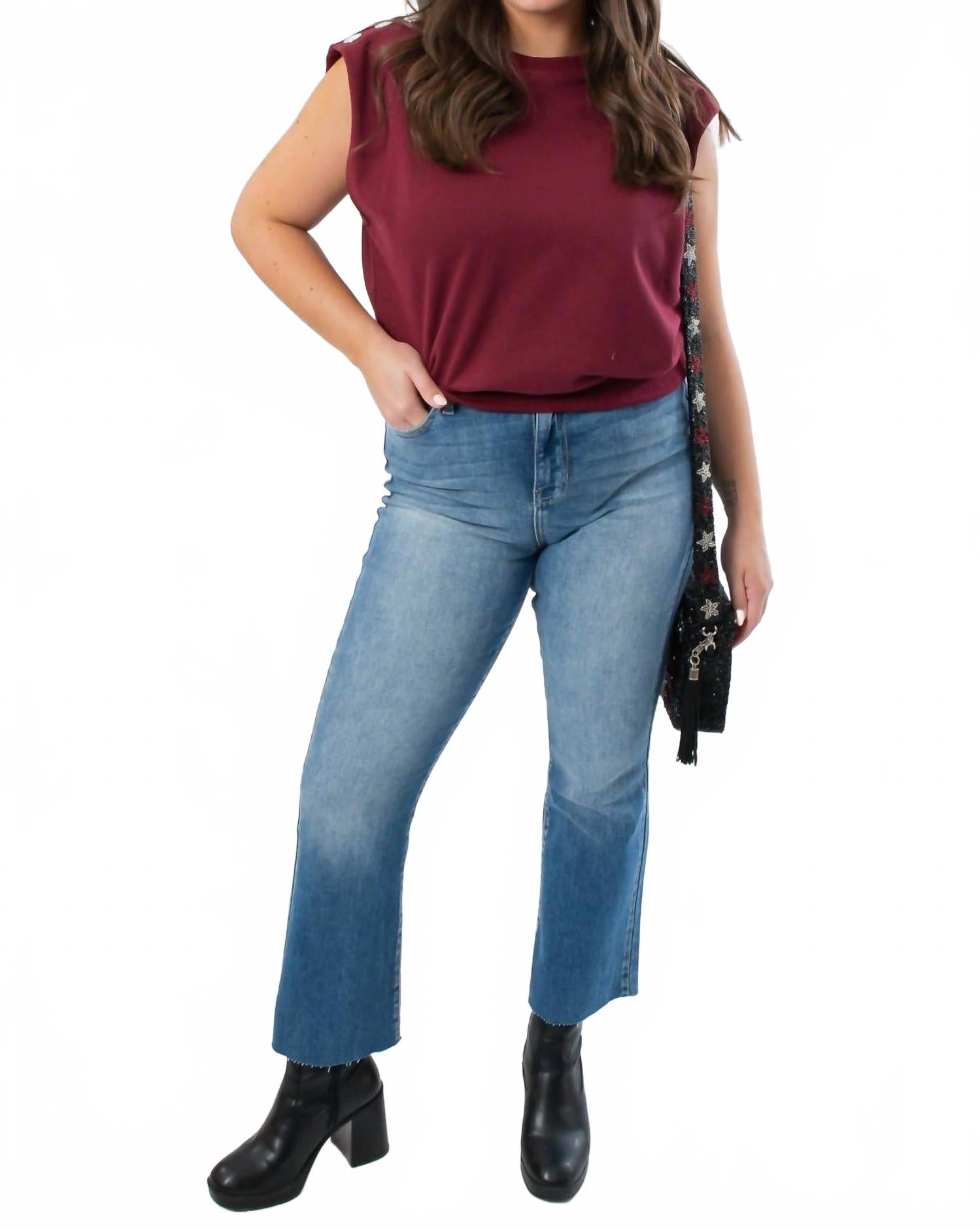 Studded Sleeveless Top In Burgundy