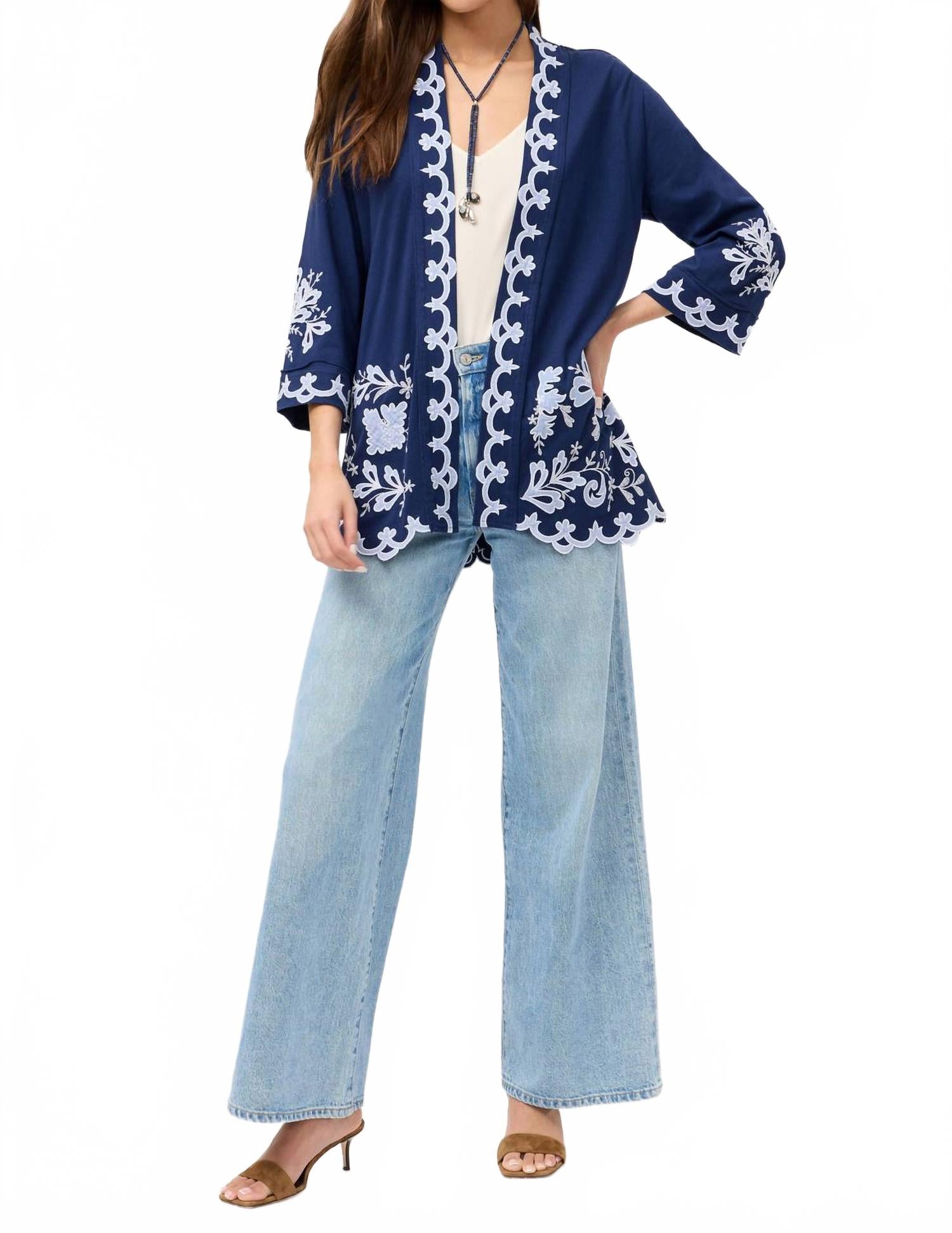 Addeline Jersey Kimono Coat In Navy