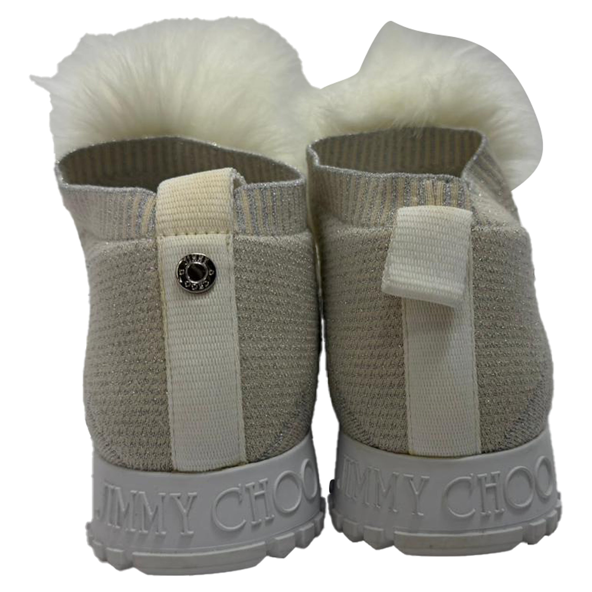 Jimmy Choo Norway Pom Pom Sneakers in White Lurex