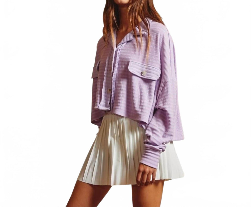 Loose Fit Crop Shacket In Lavender