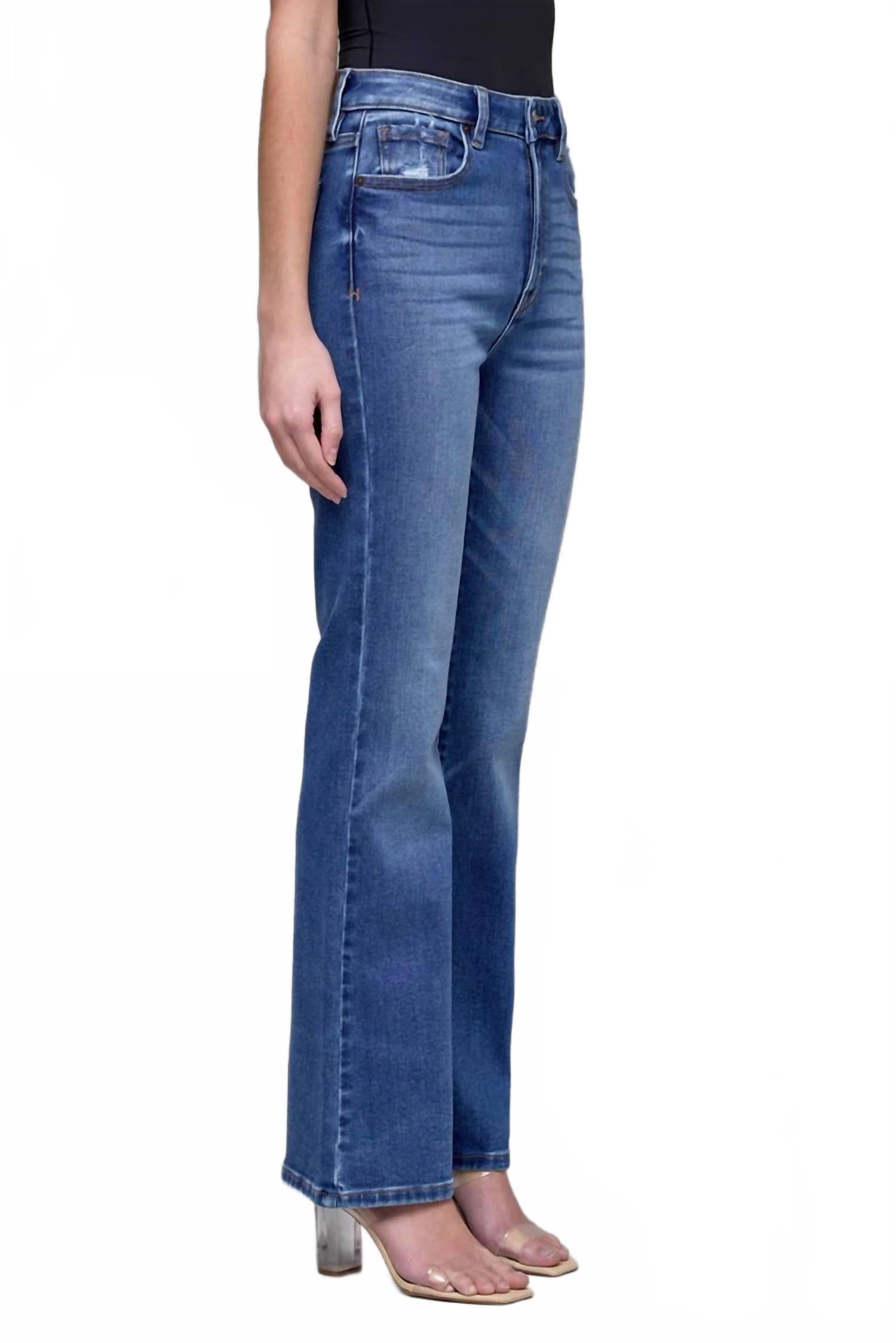 High Rise Flare Jean In Med Dark