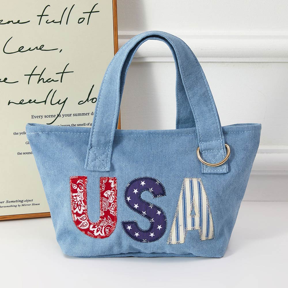 USA Letter Embroidered Small Canvas Tote Bag