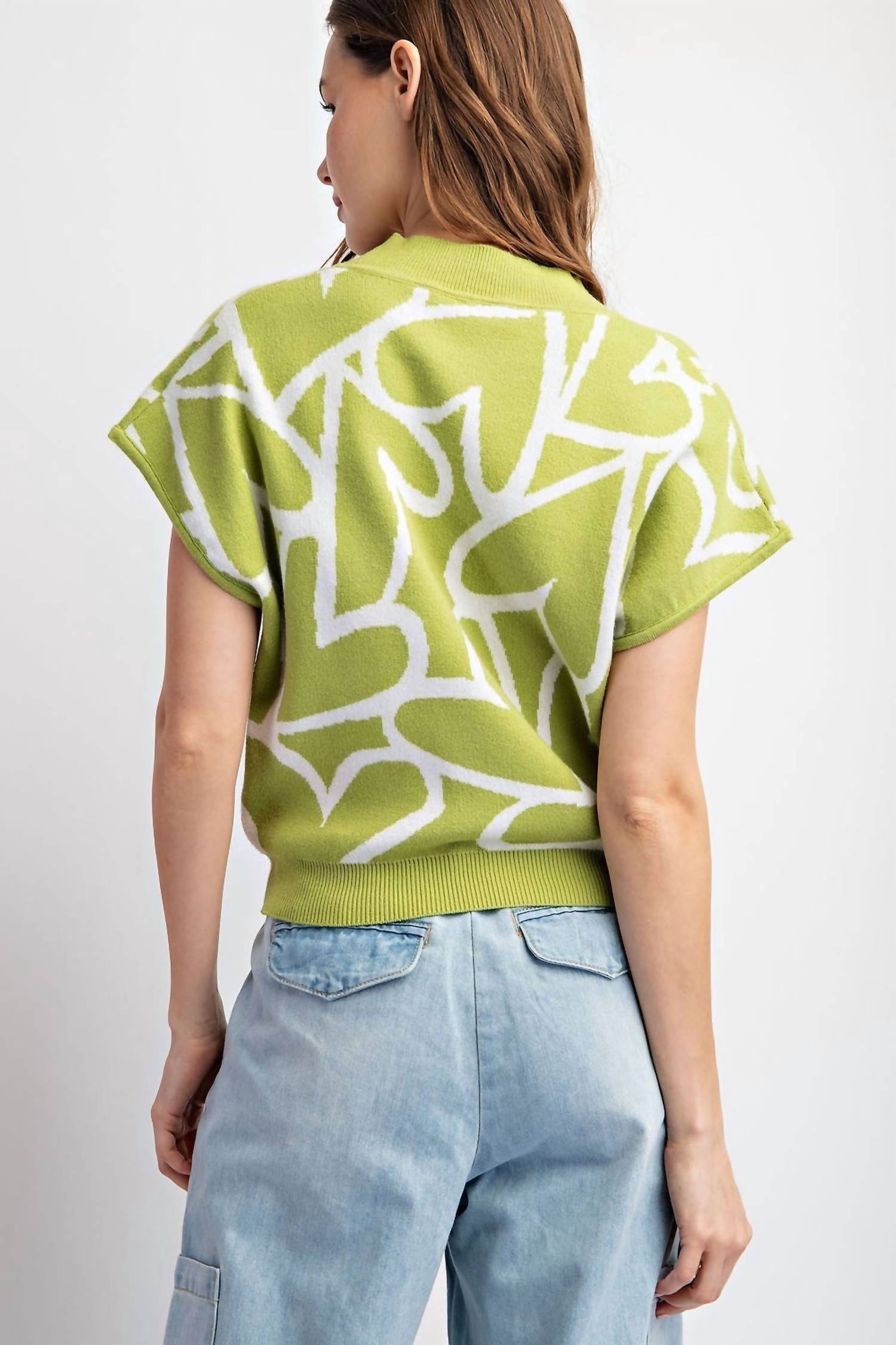 Heartfelt Mock Neck Sweater Top In Gree