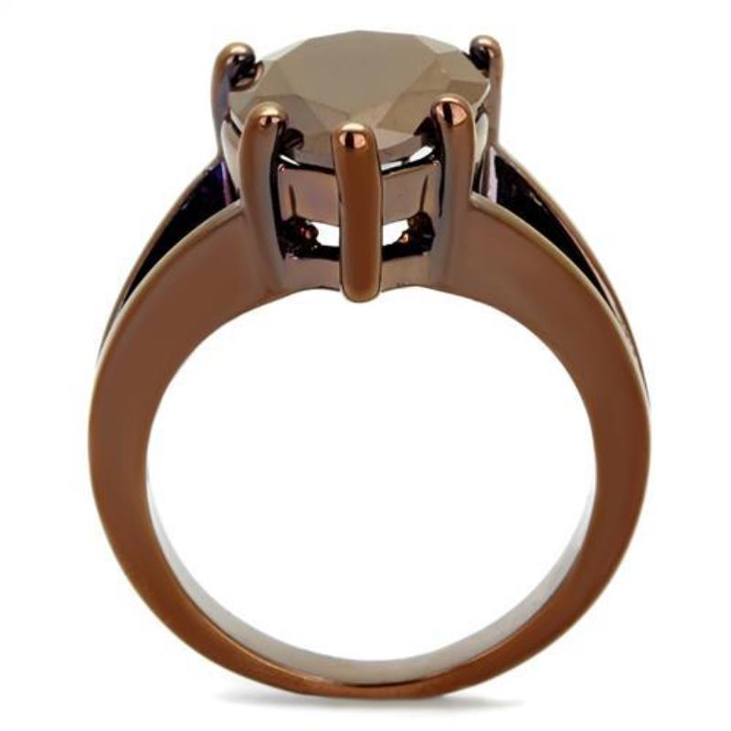 IP Coffee light Brass Ring with AAA Grade CZ in Light Coffee