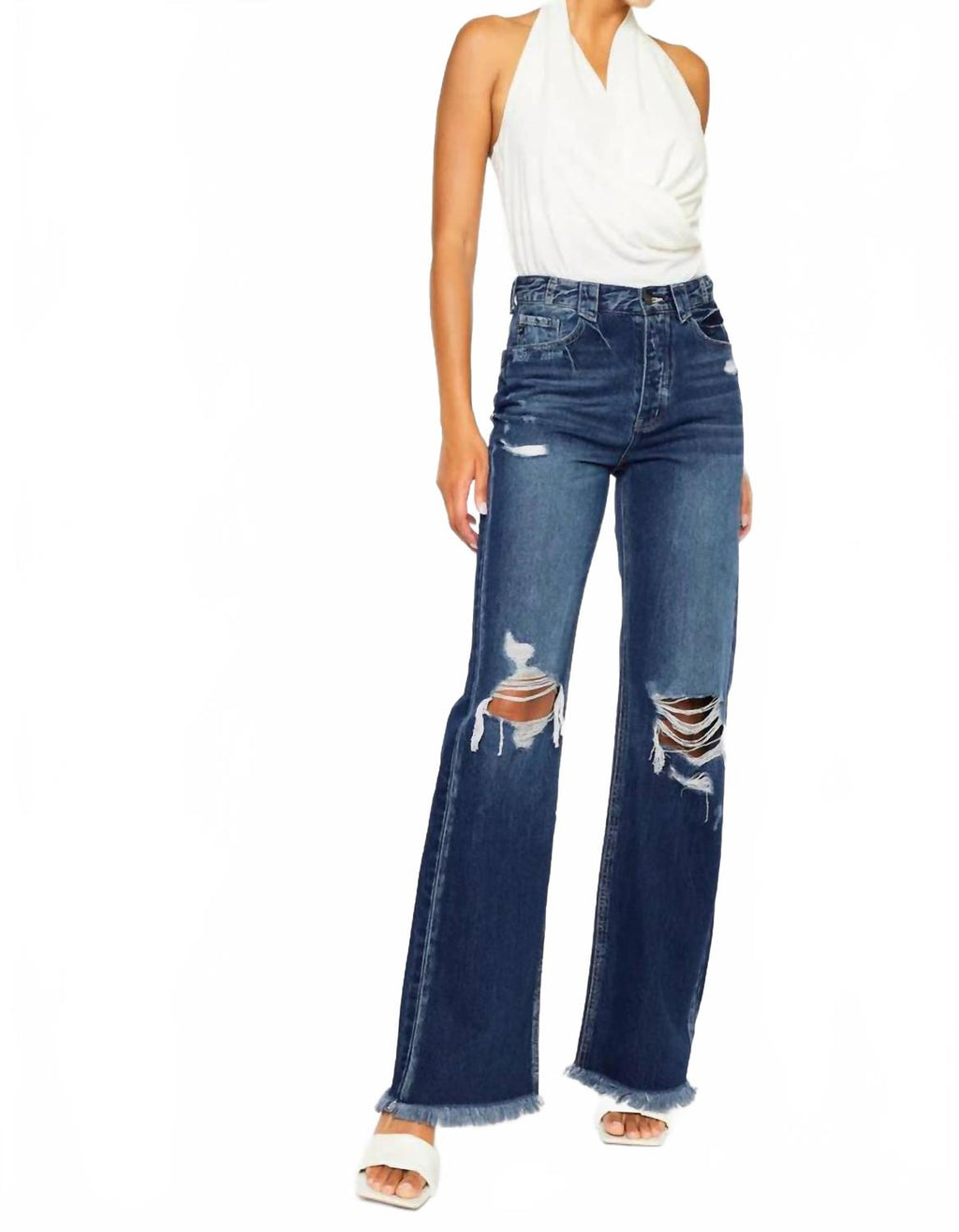 Jules Ultra High Rise 90's Flare Jeans In Dark Denim
