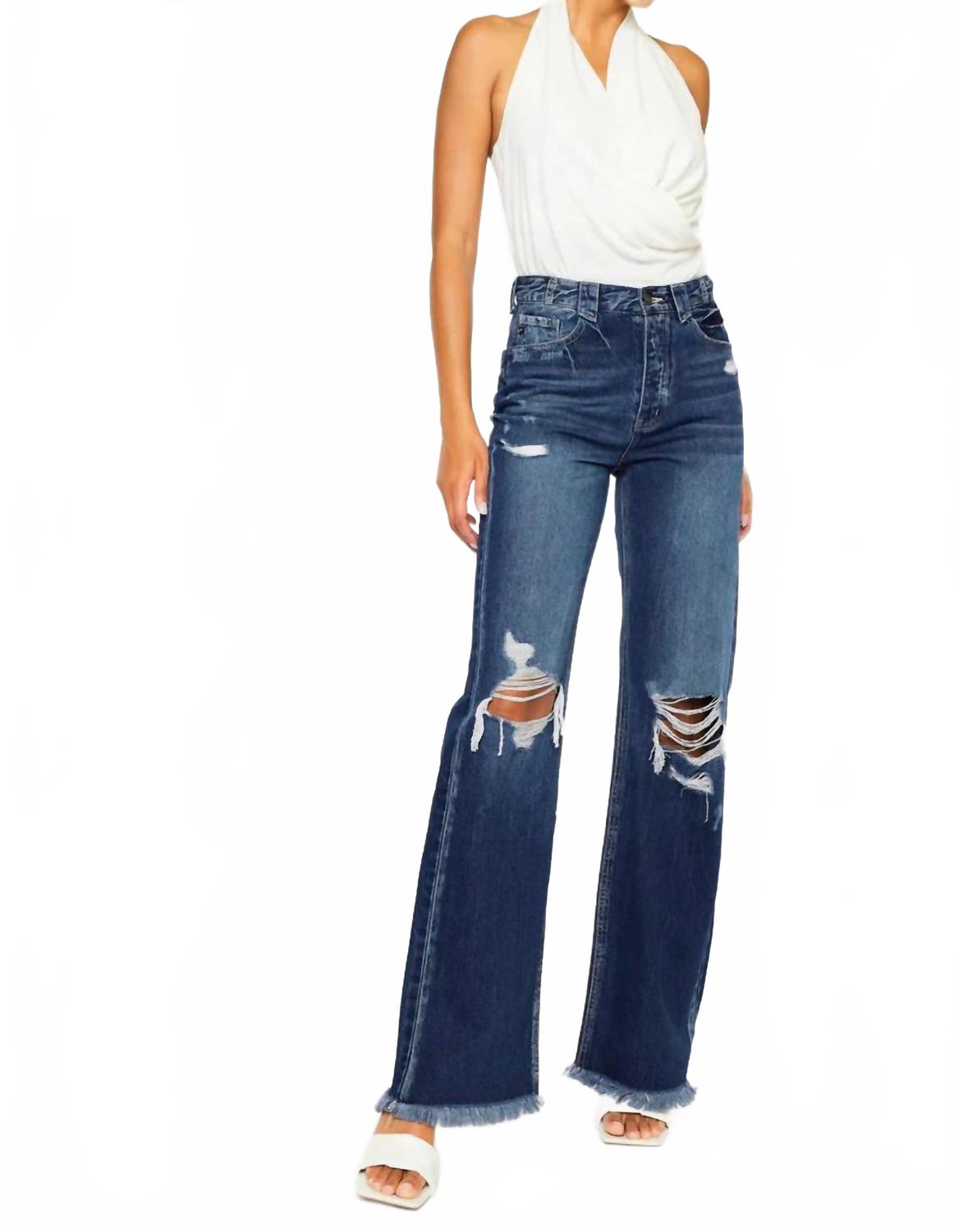 Jules Ultra High Rise 90's Flare Jeans In Dark Denim