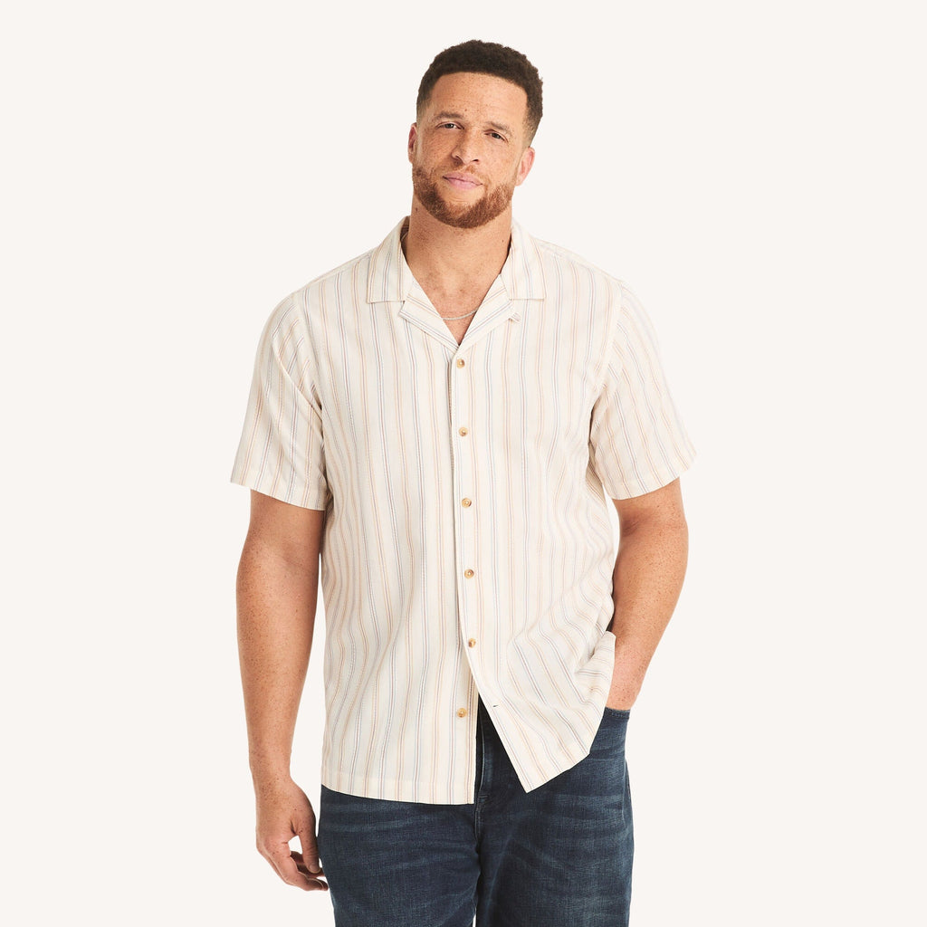 Nautica Mens Big & Tall Striped Short-Sleeve Camp Shirt