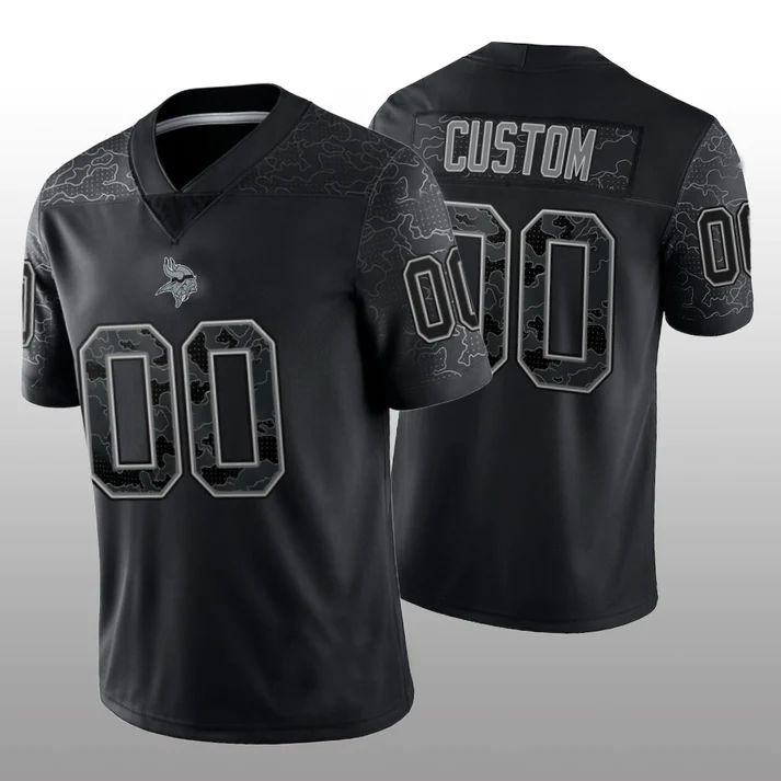 Custom1 Minnesota Vikings Stitched Black RFLCTV Limited Jersey1 Football Jerseys