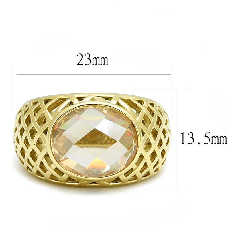 IP Gold(Ion Plating) Stainless Steel Ring with AAA Grade CZ in Champagne