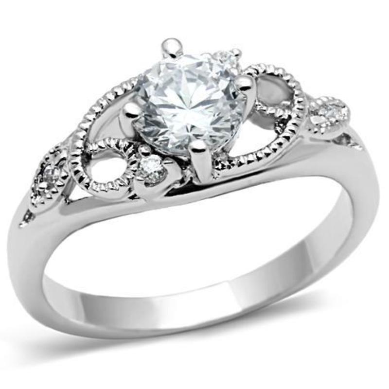 Rhodium Brass Ring with AAA Grade CZ in Clear