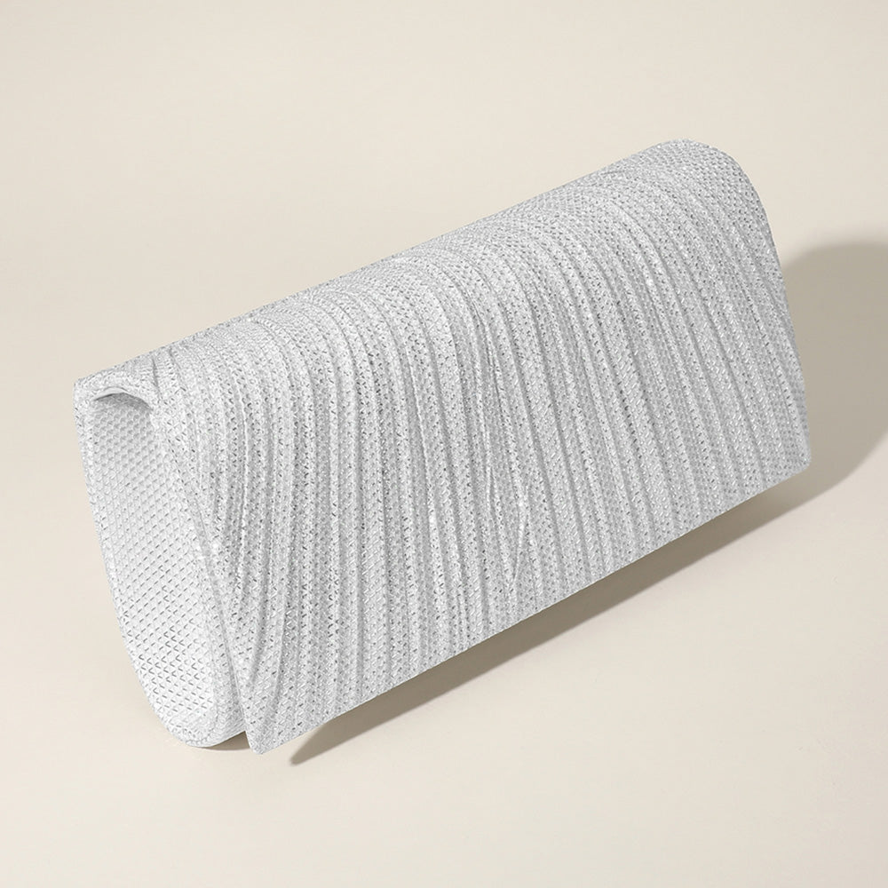 Pleated Shimmery Evening Clutch Crossbody Bag