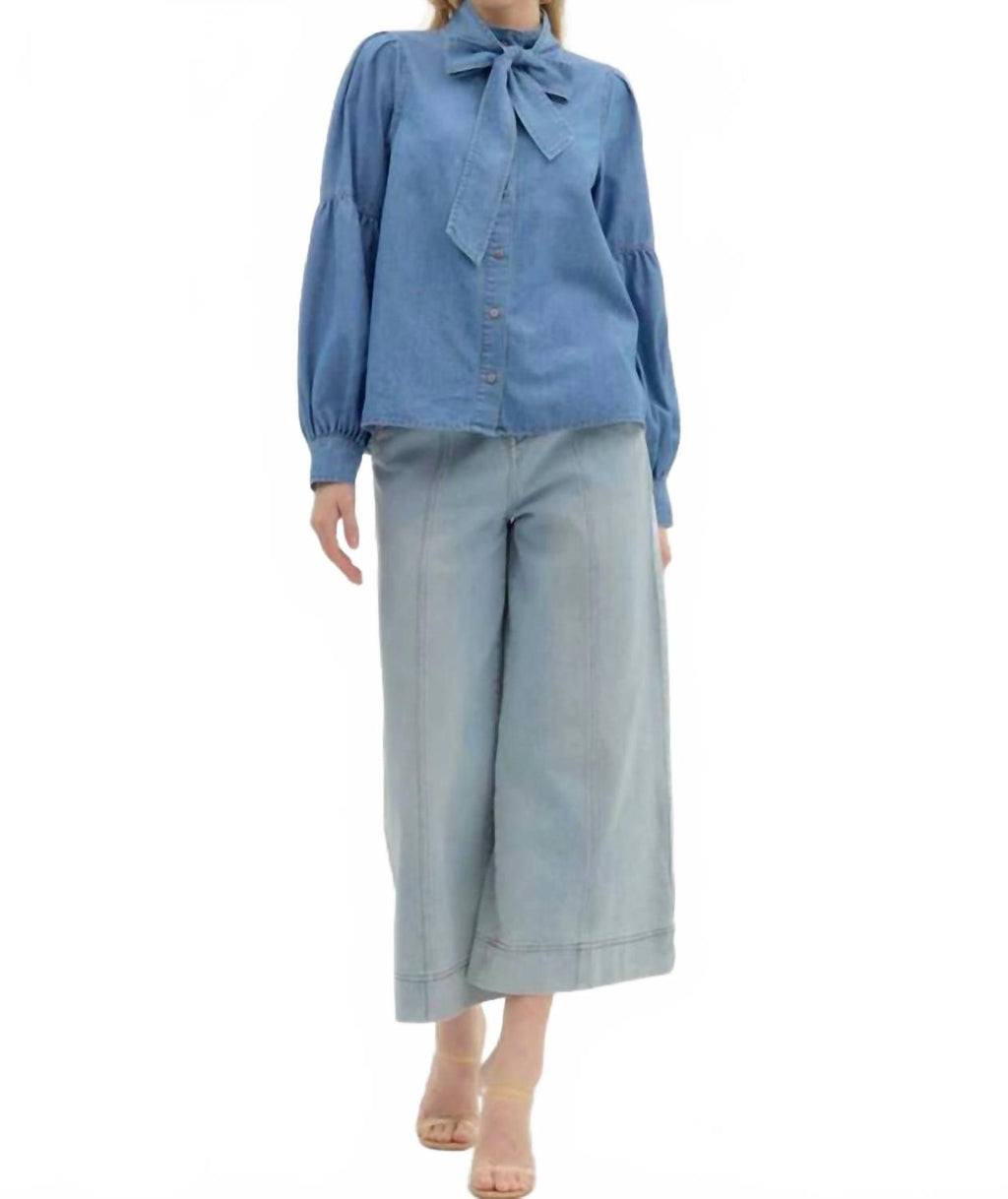 Martina Balloon Sleeve Button Down Tencel Shirt In Chambray