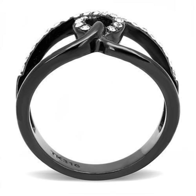 IP Black(Ion Plating) Stainless Steel Ring with Top Grade Crystal in Clear